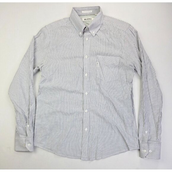 Ben Sherman Medium Mens Pocket Logo Black White Stripe The British Oxford Shirt - Picture 5 of 11